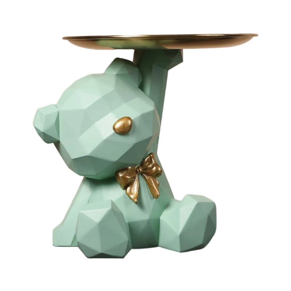 support plateau ours géométrique moderne résine rose orange vert brillant décoration sculptural figurine dorée