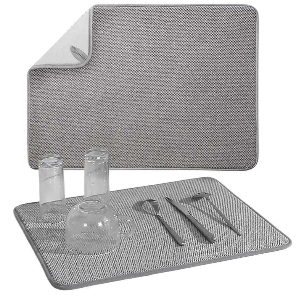 tapis séchage vaisselle microfibre absorbante antidérapante cuisine moderne gris blanc