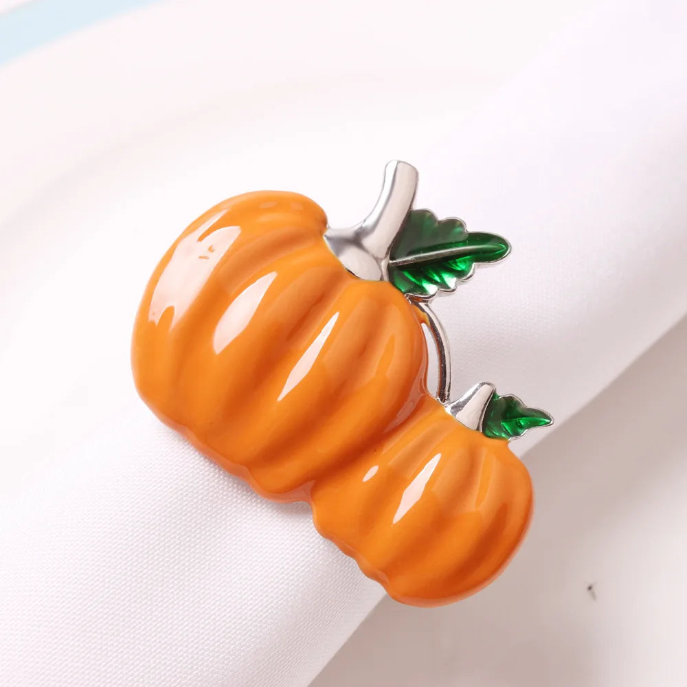 anneaux citrouille métal orange feuille d'erable automne décoration table halloween serviettes rond métal respectueux
