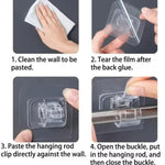 clips rideau adhésifs transparents moderne ajustables tringle douche suspension murale fixe