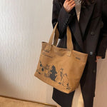 sac main marron chats casual doux polyester toile imprimés animaux fermeture éclair polyvalent