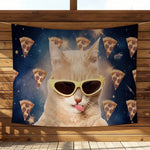 tapisserie murale chat espace vert motif galactique décoration chambre salon moderne humour tissu polyester