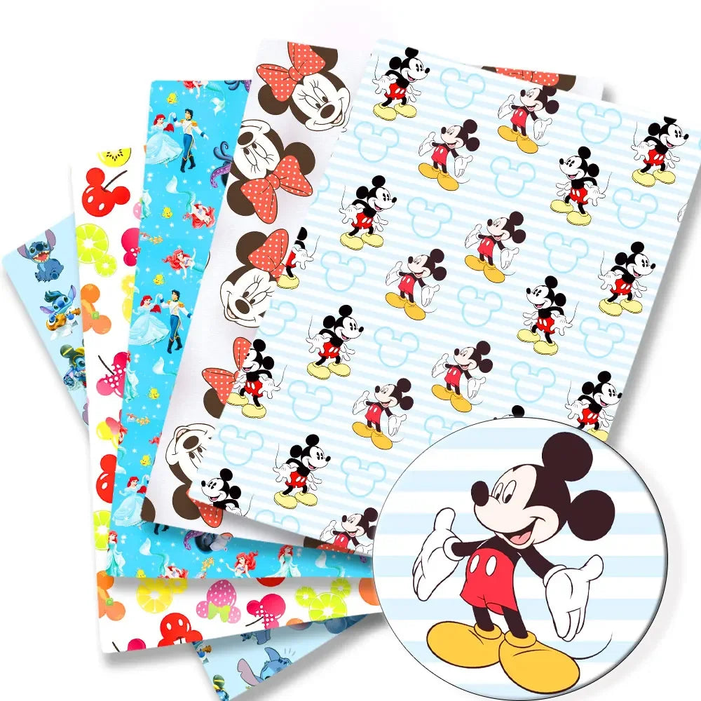 tissu imprimé mickey minnie géométrique coton polyester 140cm bleu blanc rouge jaune