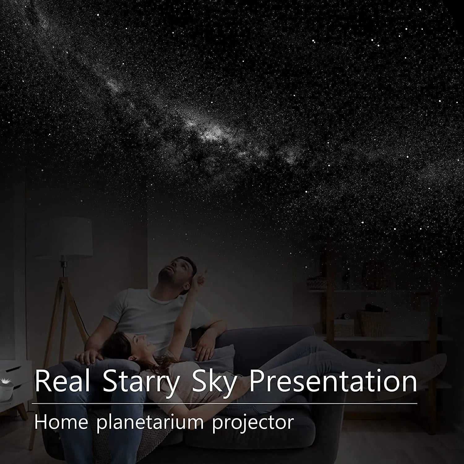 Veilleuse étoilée projetant des étoiles bleues au plafond