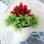 plantes artificielles bonsaï rouge vert rose fleurs simples feuilles fines pot gravier décoration extérieur