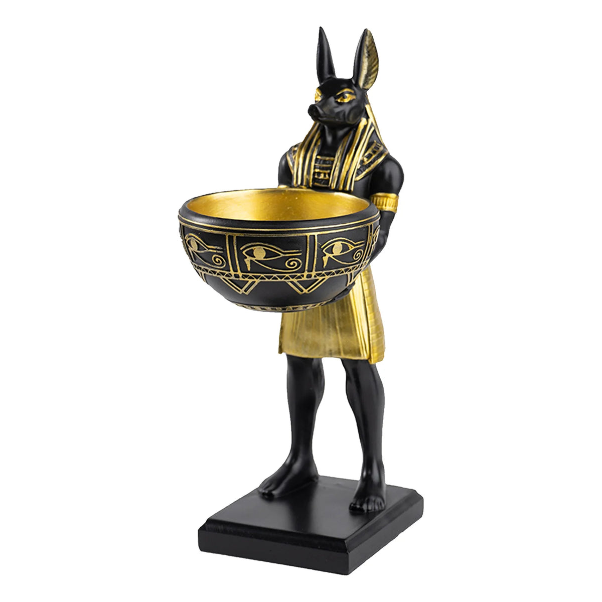 statue égyptienne anubis or noir récipient bijoux clés décorative hiéroglyphes stylée 25cm