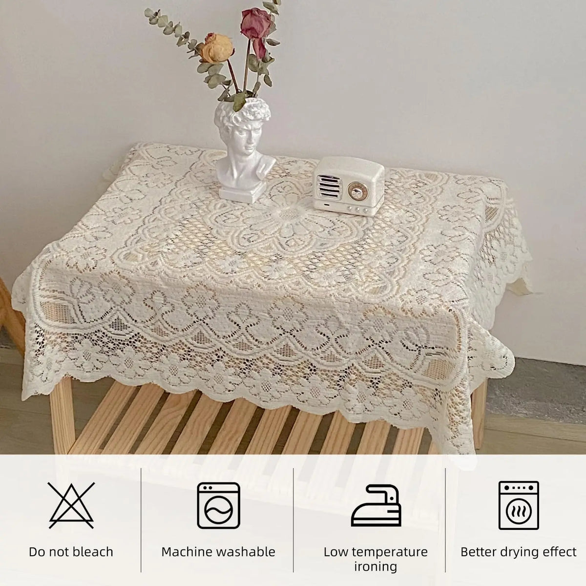 nappe dentelle motif floral vintage shabby chic blanc crème semi transparent table décoration maison