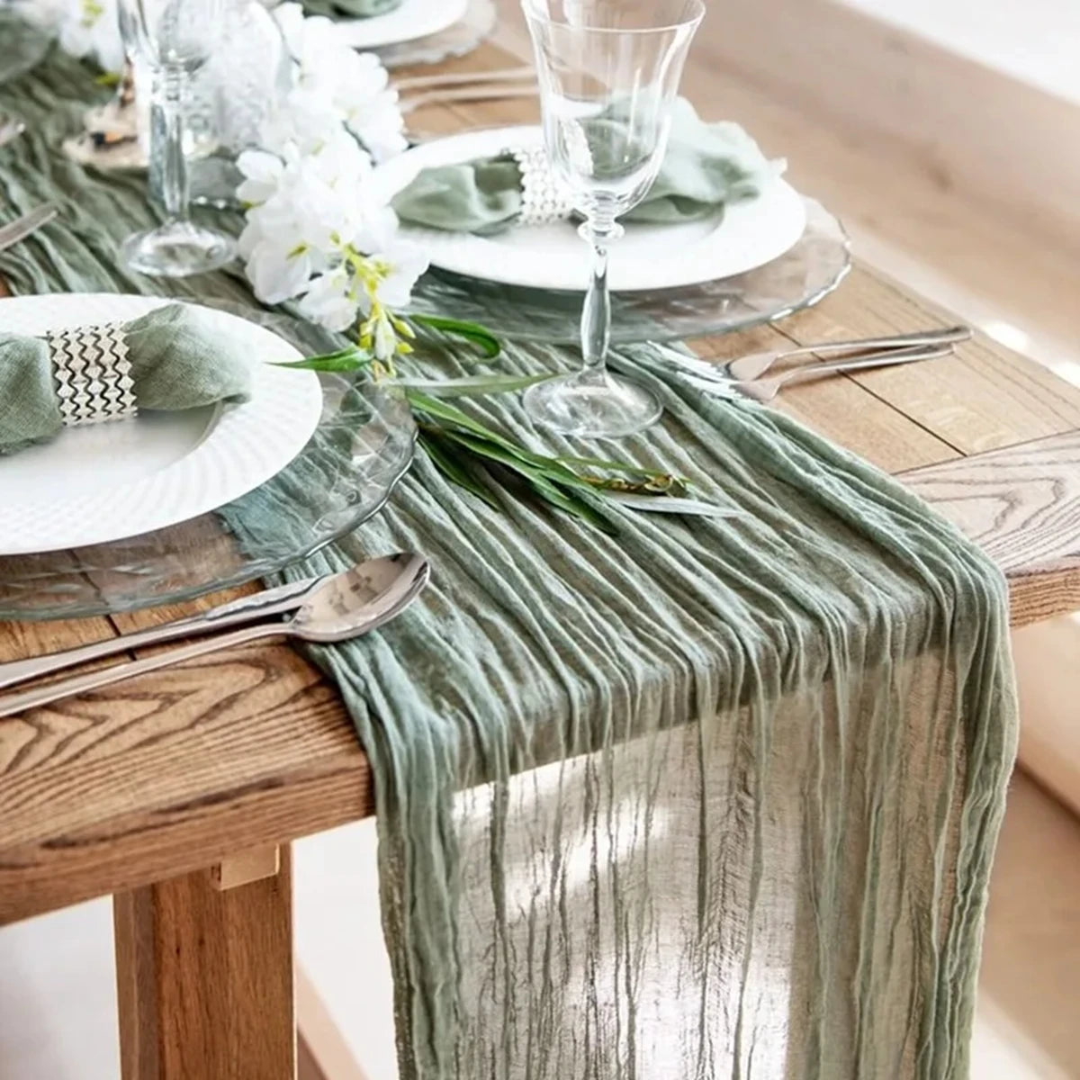 table cheminement plissé beige rustique opacité table manger decor anniversaire mariage lin