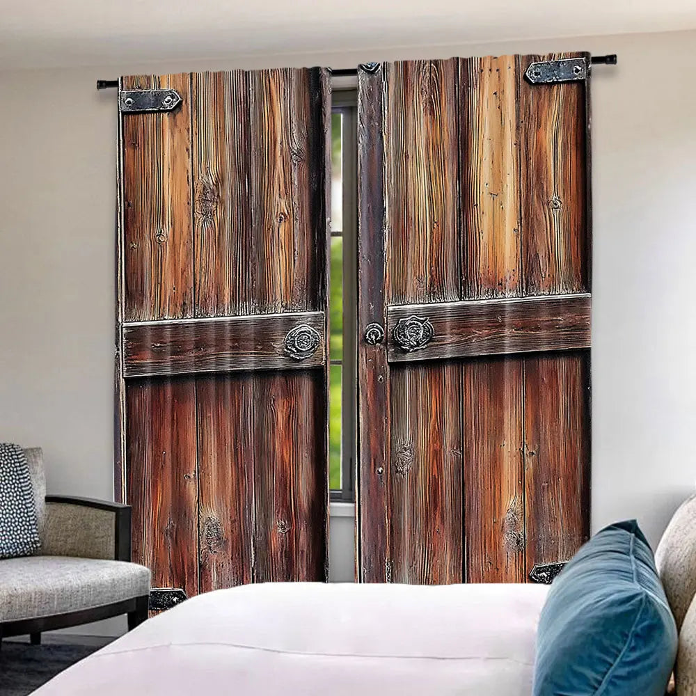 rideau rustique vintage pièces marron texture bois opalescent 100% polyester 75x166cm 105x230cm 130x210cm