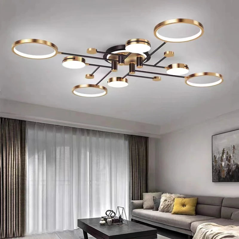 lampe suspendue moderne noir doré acier poli plafonnier led salon chambre coucher