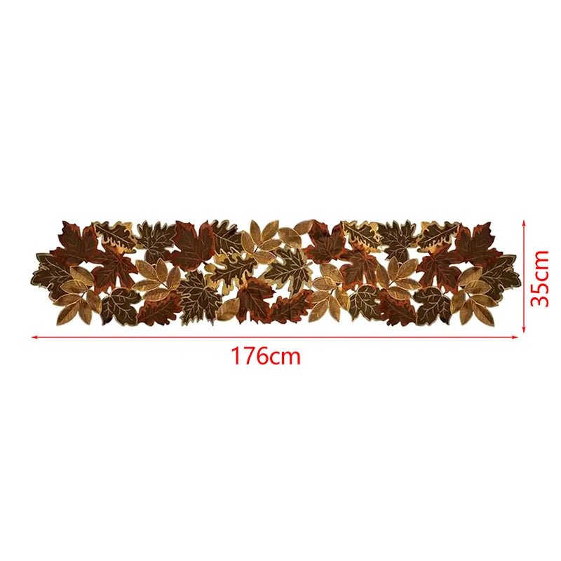 nappe automnale feuilles d'érable motif floral rustique doré marron orangé vert foncé semi transparent