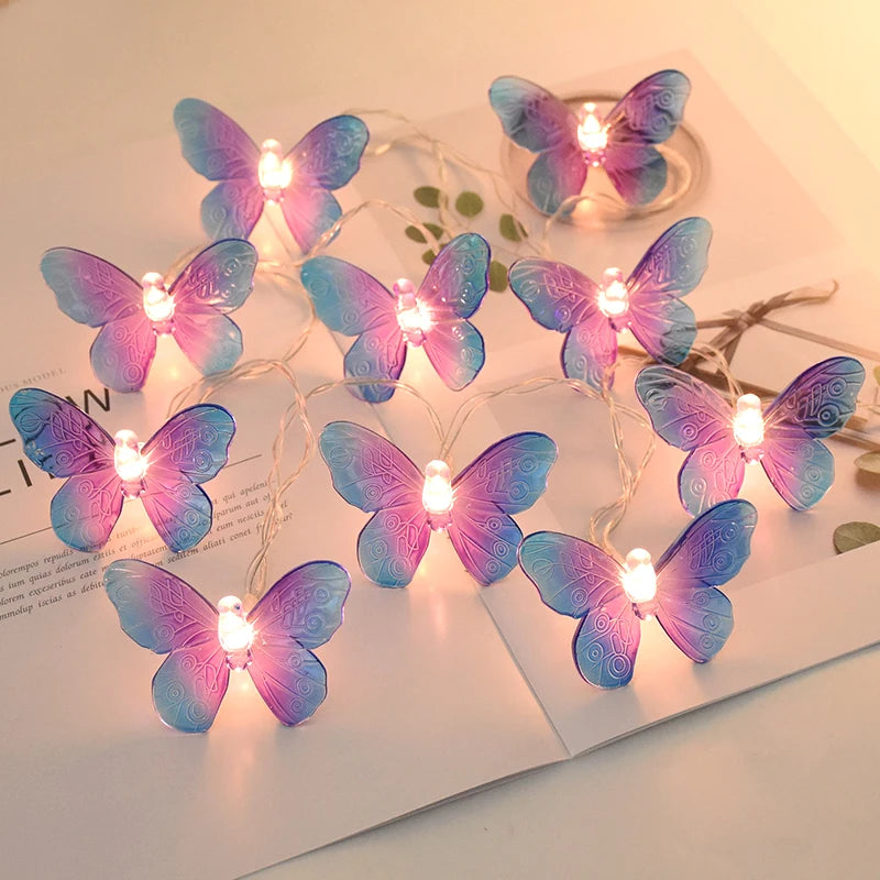 guirlande lumineuse papillons transparents violet bleu vert rose anniversaire mariage noël féerique