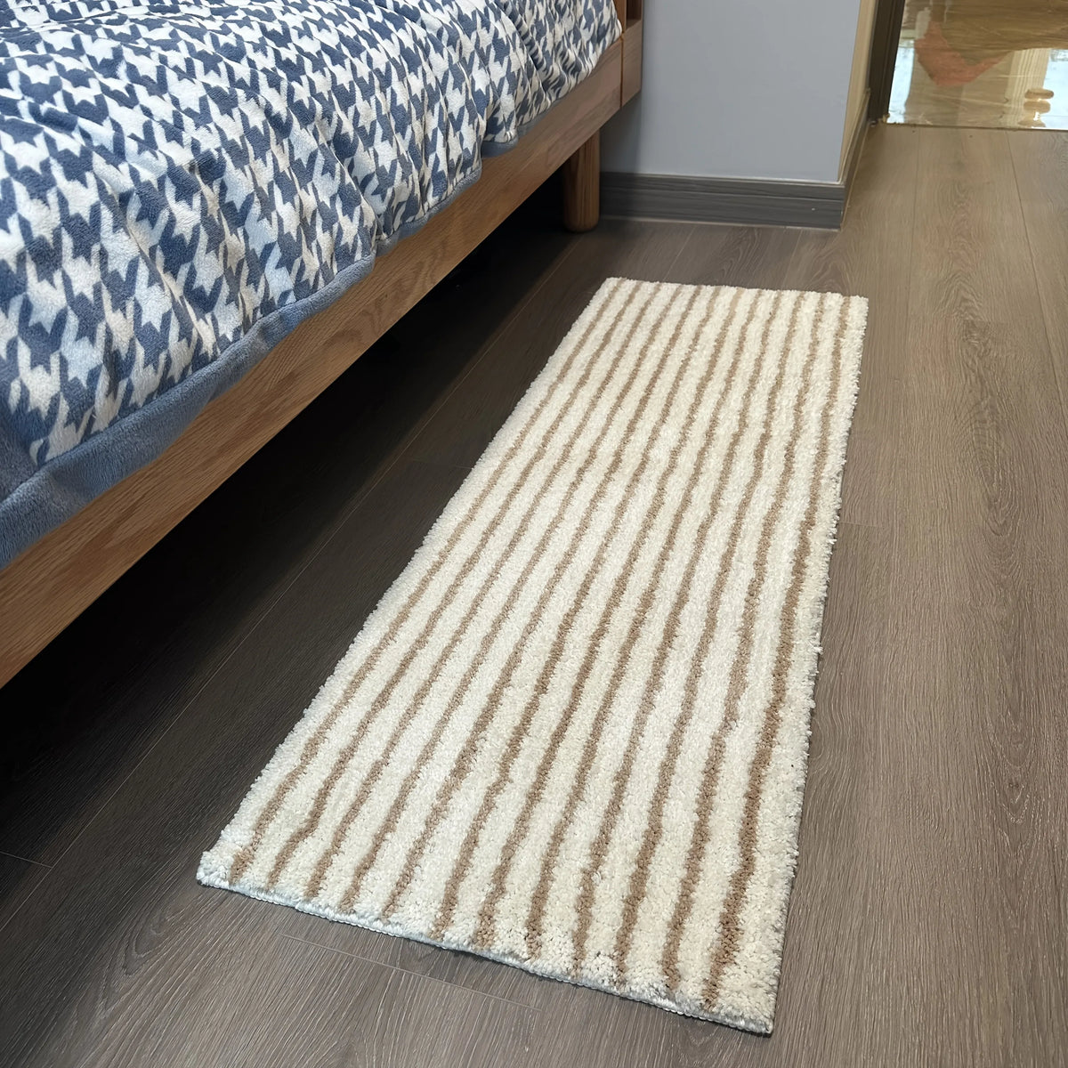 tapis moderne coton rayures blanc vert beige salle bain antidérapant absorbant machine lavable