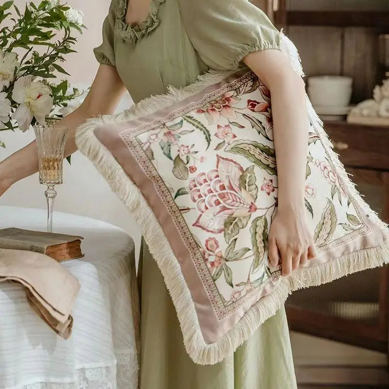 coussin carré vintage floral rose beige coton polyester 45x45cm 55x55cm 30x70cm decoration maison nordique