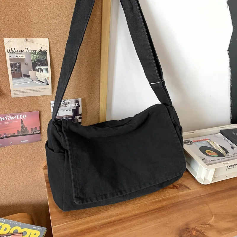 sac bandoulière toile gris décontracté poche rabat unisexe enveloppe doux casual tendance polyvalent