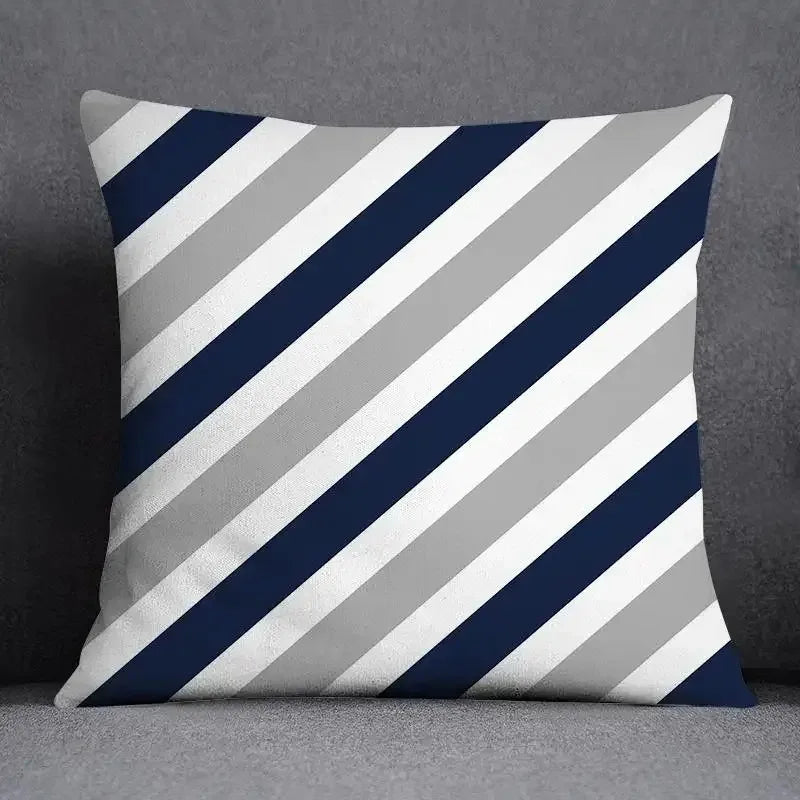 taies d'oreiller géométriques polyester bleu gris moderne maison 45x45cm non toxique respectueux environnement