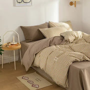 Housse de couette carreaux japonais Queen Size avec draps - Ensemble 4 pièces doux et respirant