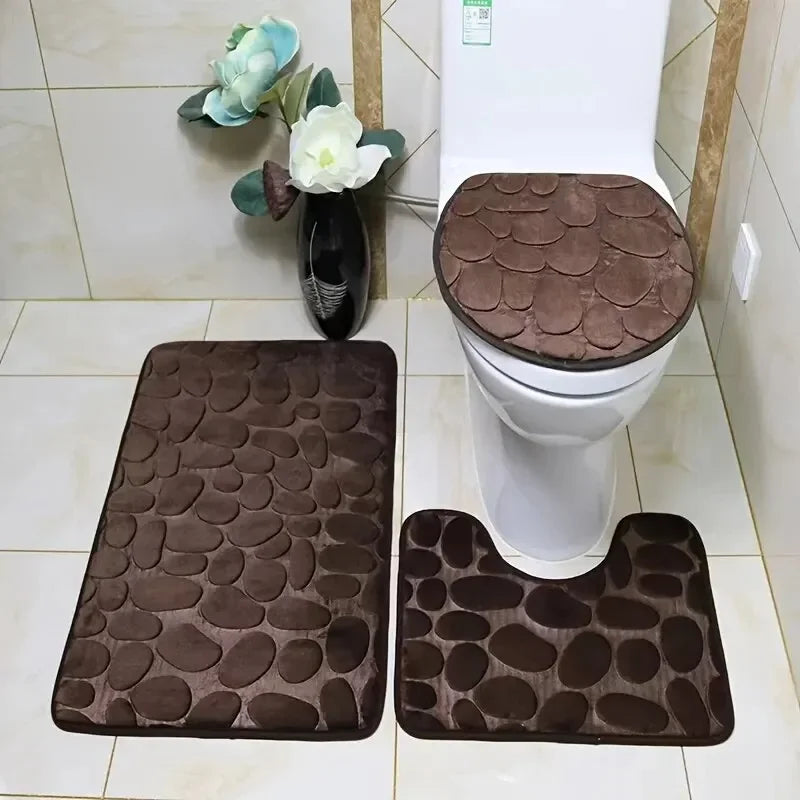 tapis toilette moderne gris marron bleu marine texture galet anti dérapant absorbant tapis bain