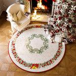 tapis sol rond noël arbre rouge cerf blanc décoratif festif maison salon intérieur