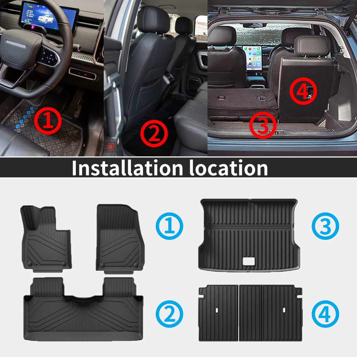 tapis sol voiture noir rayures horizontales moderne imperméable tout terrain toutes saisons