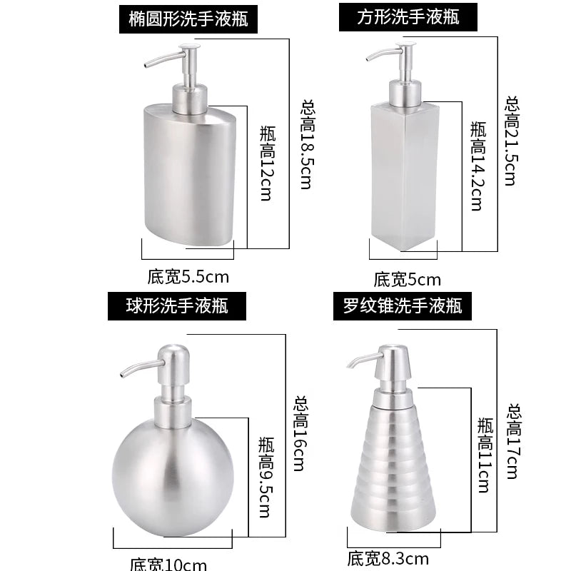 distributeur savon liquide moderne argenté 260ml 300ml 320ml 350ml 400ml 500ml 550ml pompes pression