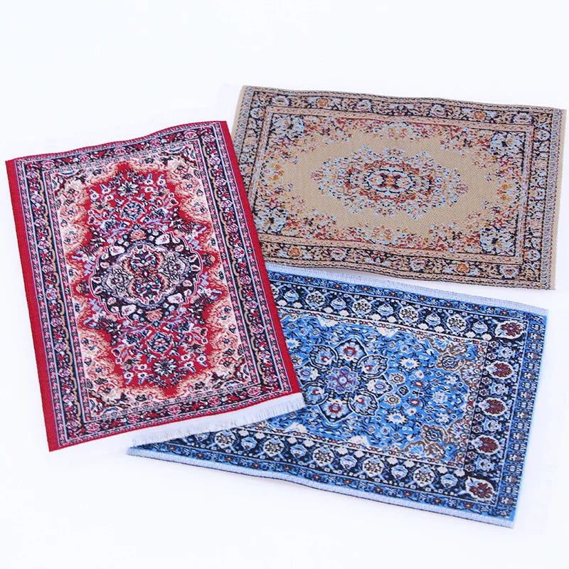 tapis ornements floraux motifs géométriques rouge beige bleu rose vert classique traditionnel miniature