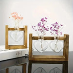 support plante verre moderne bois marron clair vase table decoration maison transparent naturel