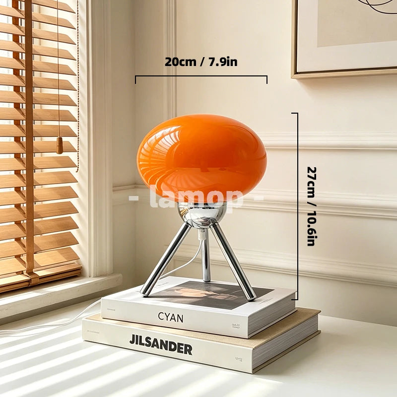 lampe table moderne trépied orange verre opaque ampoules led flux lumineux doux certification rohs