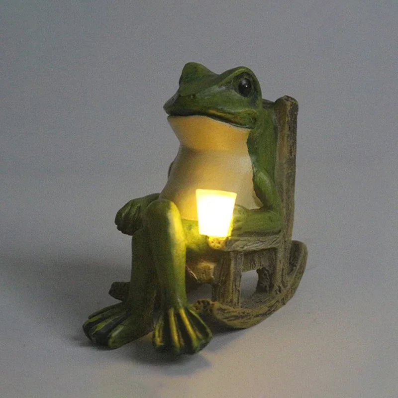 lumière solaire extérieure grenouille résine verte assise chaise artisanale led étanche jardin decoration