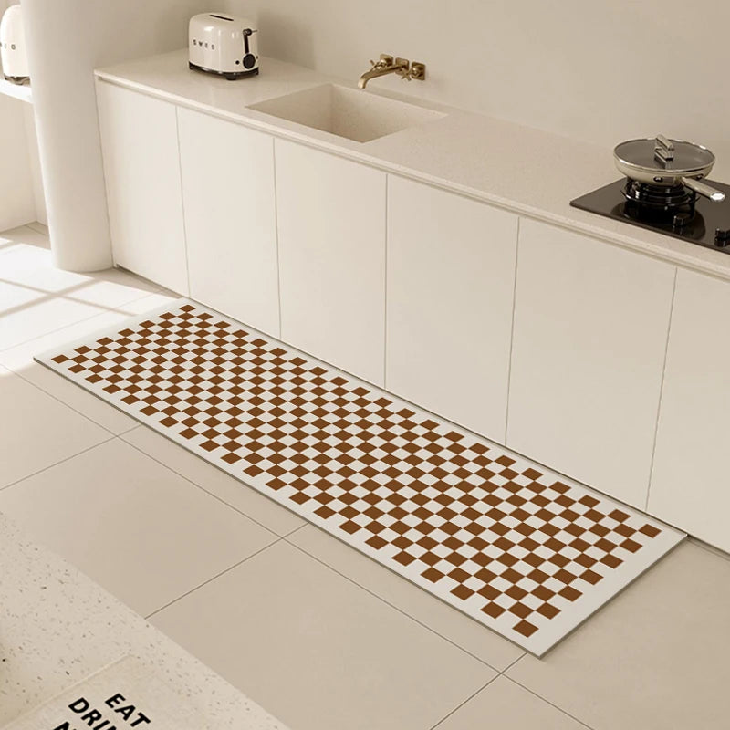 tapis sol moderne minimaliste beige marron rose gris carreaux géométriques antidérapant absorbant eau huile