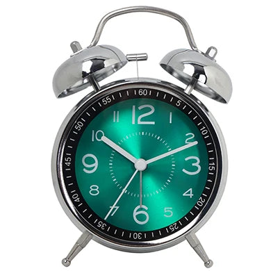 réveil quartz horloge circulaire aiguilles moderne vert bleu noir pieds métalliques timer unique