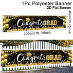 bannière célébration diplômes noir doré confettis guirlande lumineuse clips décoration événement festive
