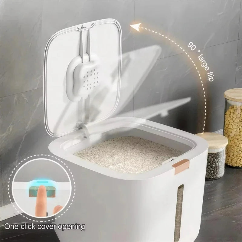 boîte conservation alimentaire blanche anti insectes hermétique 5kg 10kg moderne
