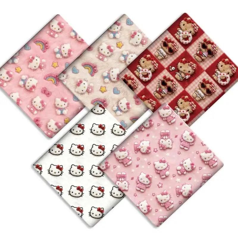 tissu coton sanrio hello kitty rose blanc motif étoiles coeurs arc ciel enfantin decorative