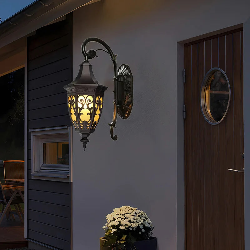 lampe murale classique ornée motifs floraux fixation noir ip65 ledextérieur résistante mưa