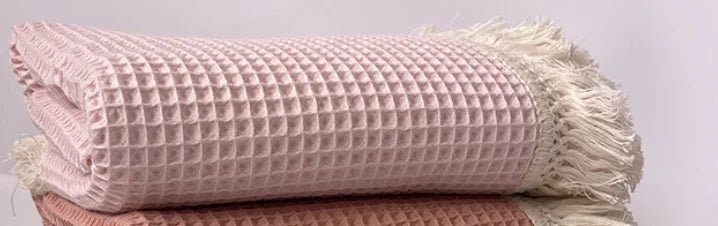 couverture acrylique coton bambou brodée franges rectangulaire enfant printemps automne moderne doucewasherhandpinkbeigeclair