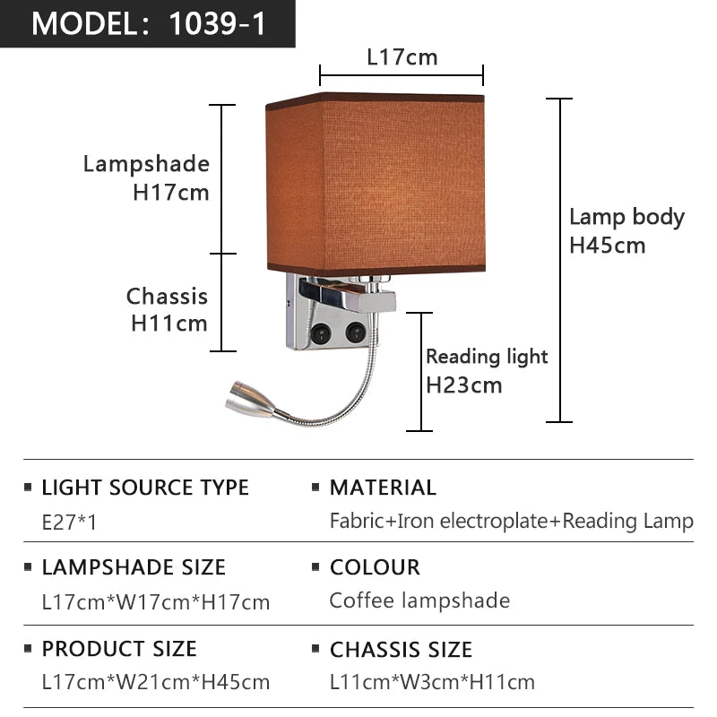 lampe murale moderne led usb interrupteur tissu blanc beige noir