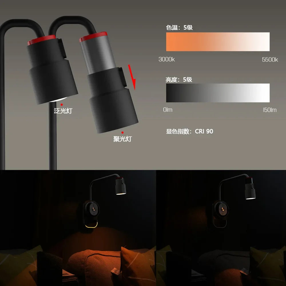 lampe murale flexible contrôle tactile portative lampe mur noir blanc moderne minimaliste