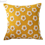 housse coussin brodée fleurs blanches jaunes coton polyester 30x50cm zip open décorative salon voiture