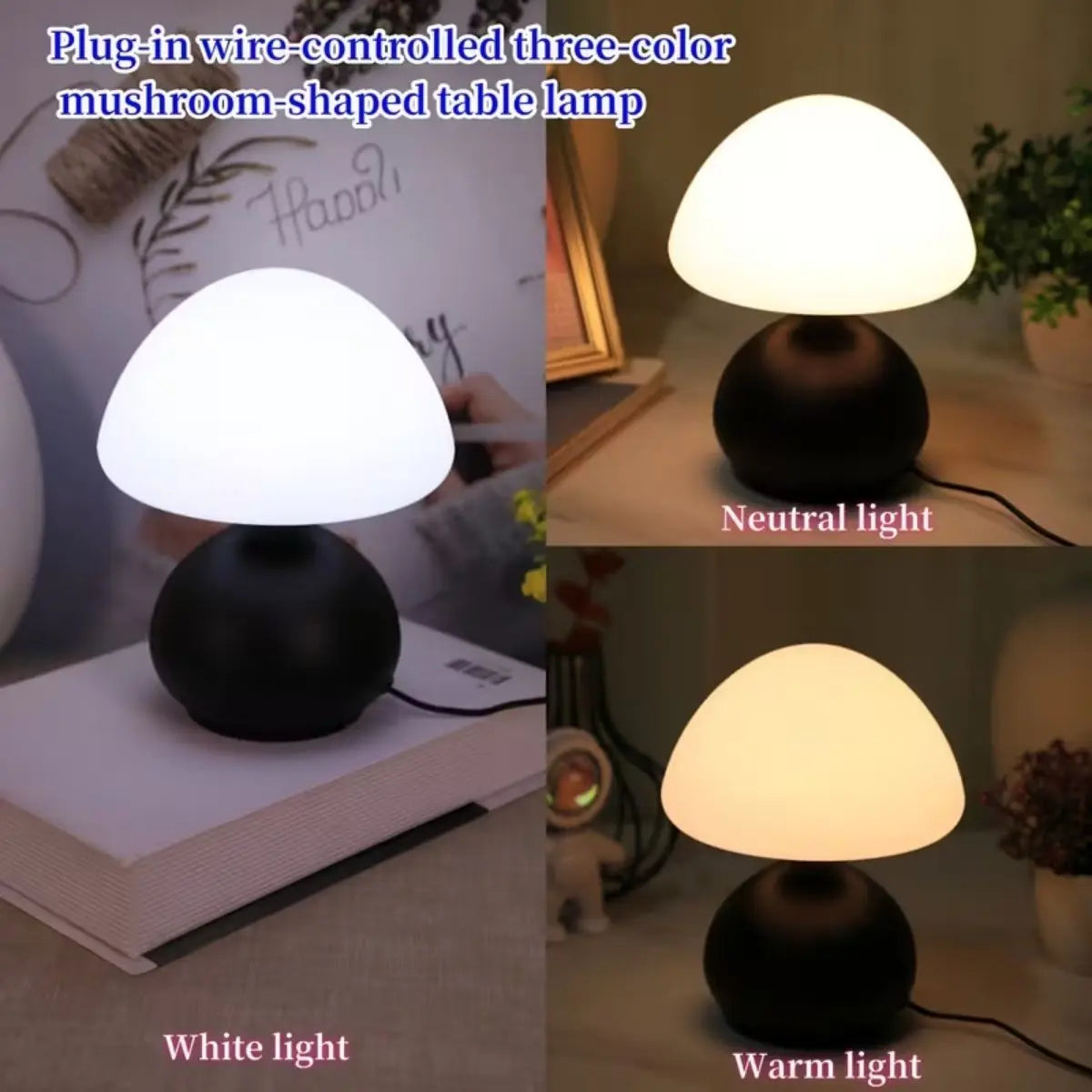 lampe table champignon blanc noir minimaliste interrupteur feutre antidérapant led usb nocturne chambre