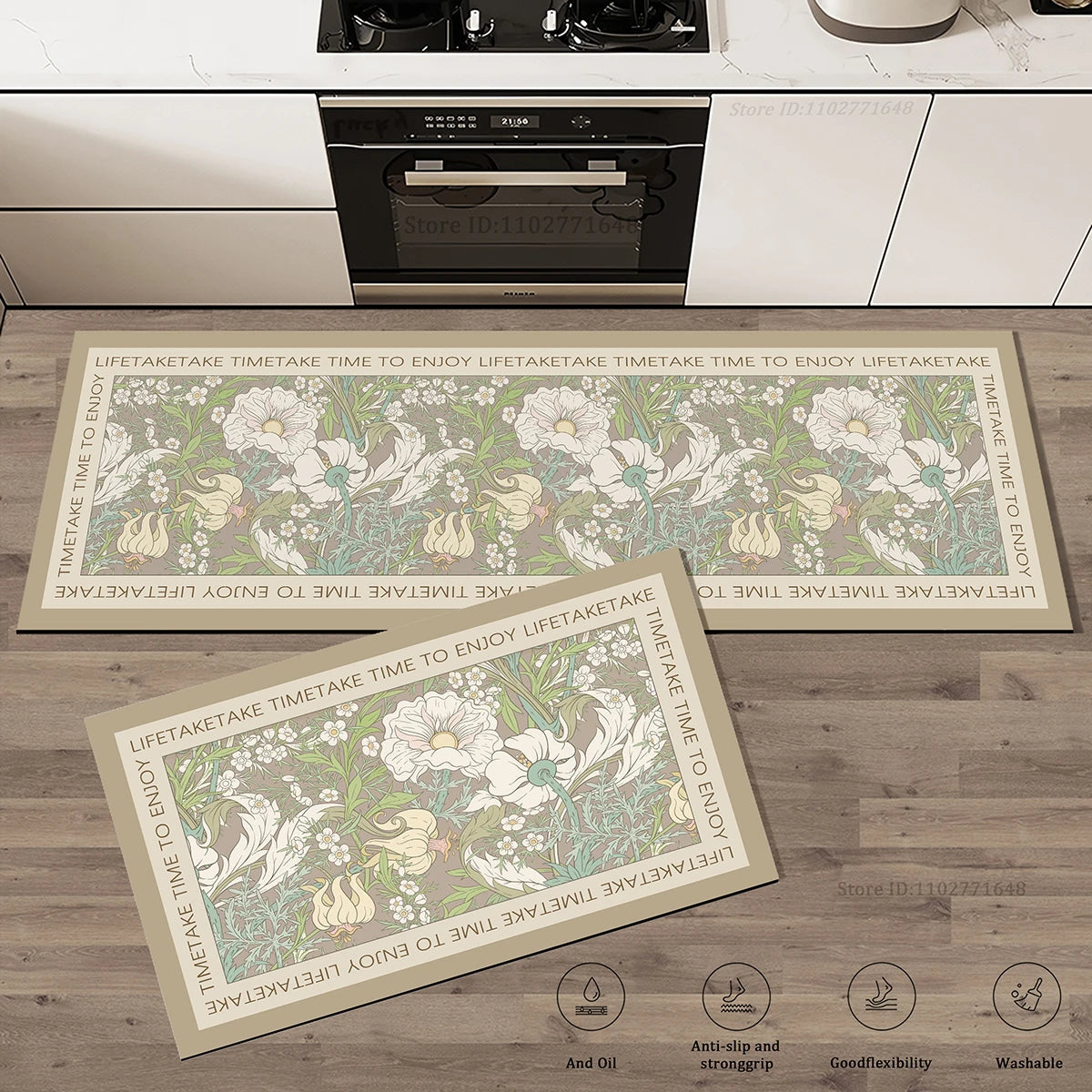 tapis cuisine antidérapant épais motif fleurs velours crystal sol salle bain intérieur