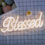 lampe néon blanc letters blessed moderne acrylique deco intérieur fixation mur chambre festive