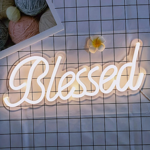 lampe néon blanc letters blessed moderne acrylique deco intérieur fixation mur chambre festive