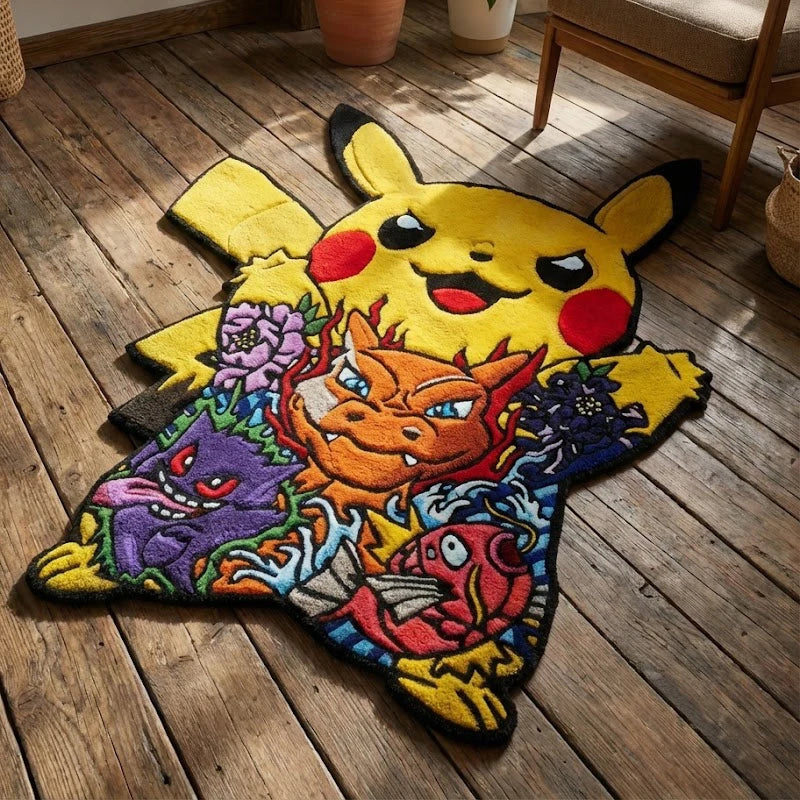 tapis pokémon pikachu jaune dessin animé orange bleu violet tapis flanelle 50cm 80cm 100cm