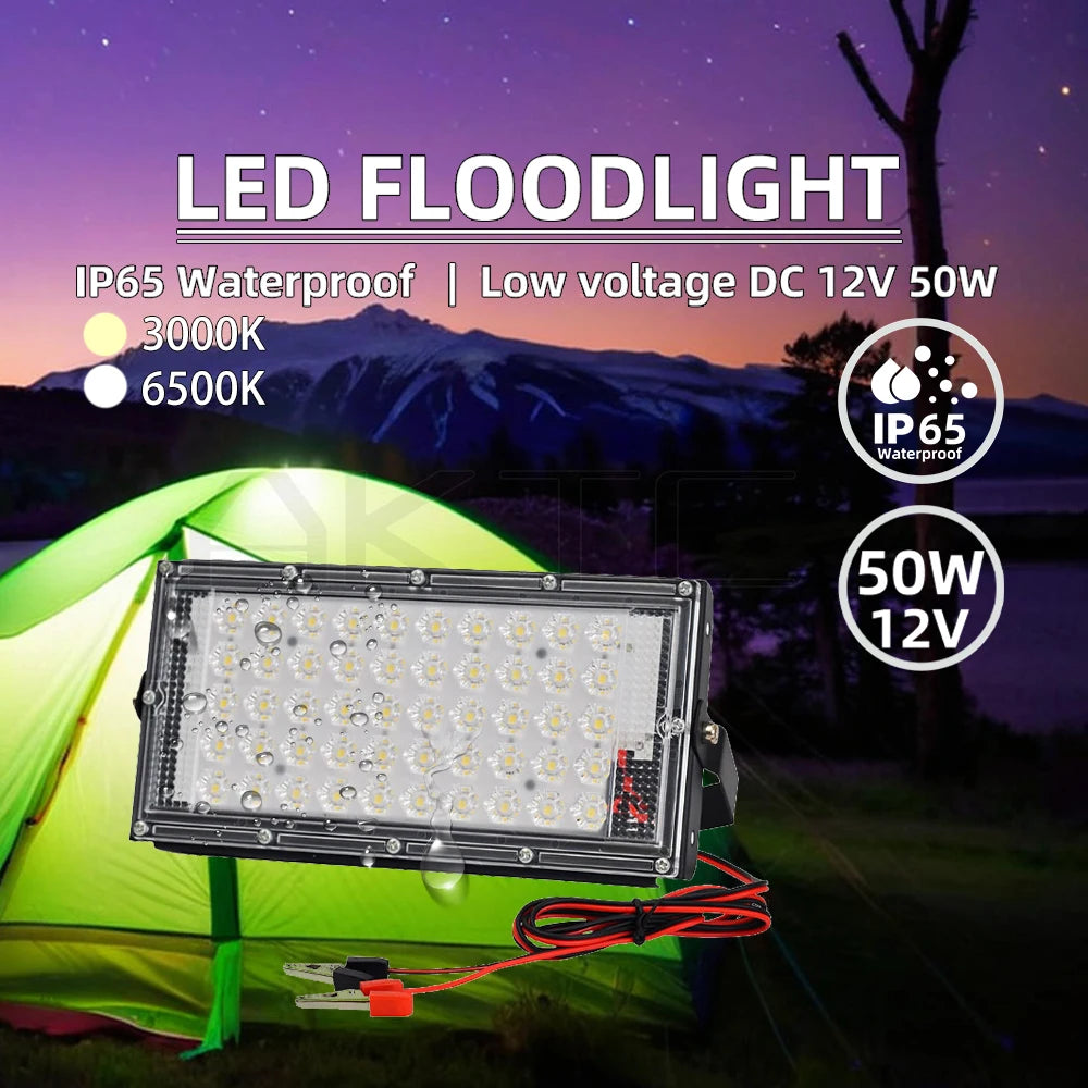 projecteur led noir moderne ip65 12v dc batterie cable clips 50w 3000k 6500k