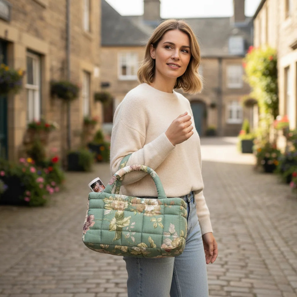 sac main motif floral patchwork multi usages poignées détachables réutilisable couleurs vives vintage porté