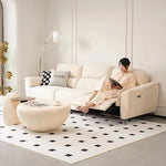 canapé d'angle moderne beige clair tissu confortable grand salon épuré coussins