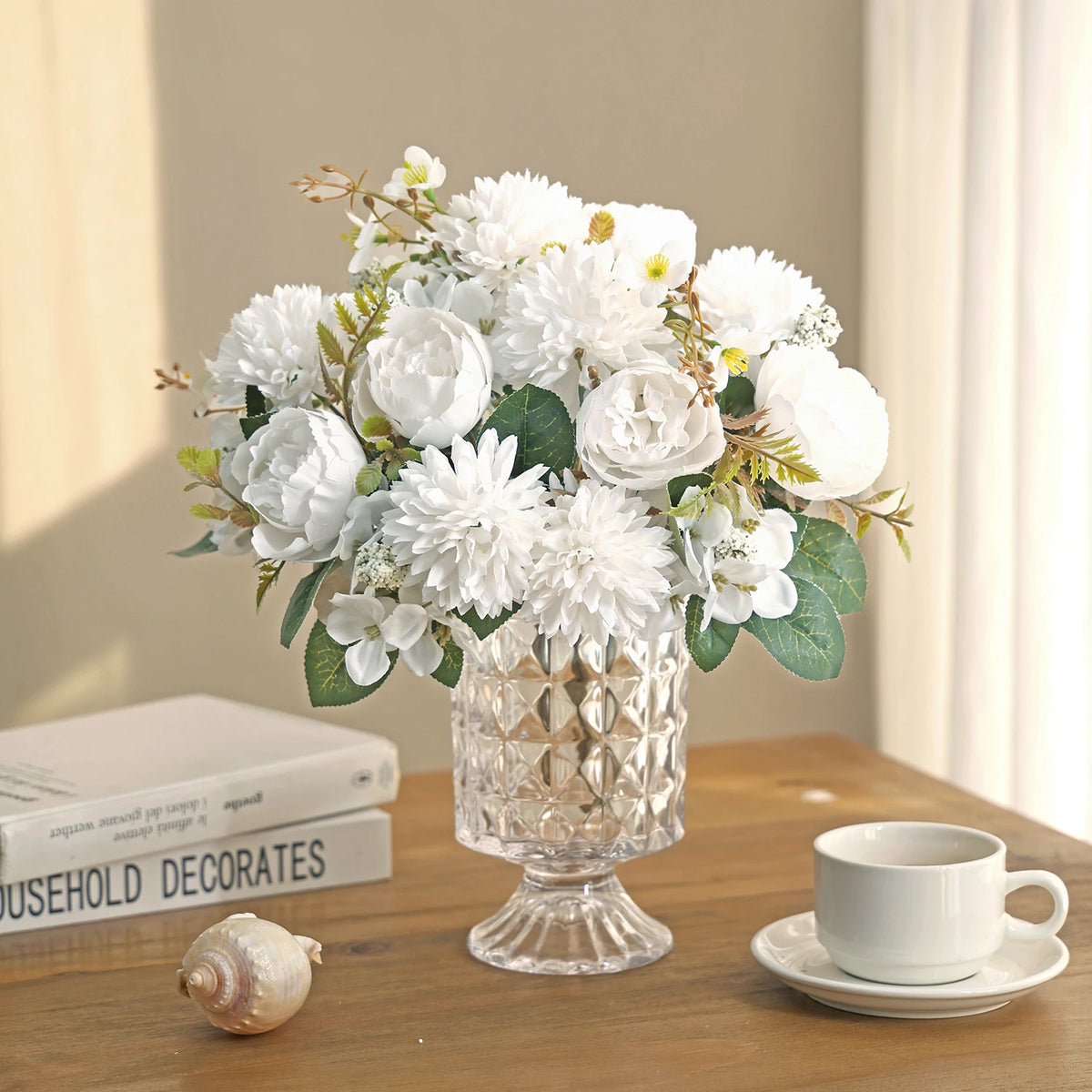 bouquet artificiel fleurs soie orange blanc rose beige rouge vase feuilles vertes decoration maison
