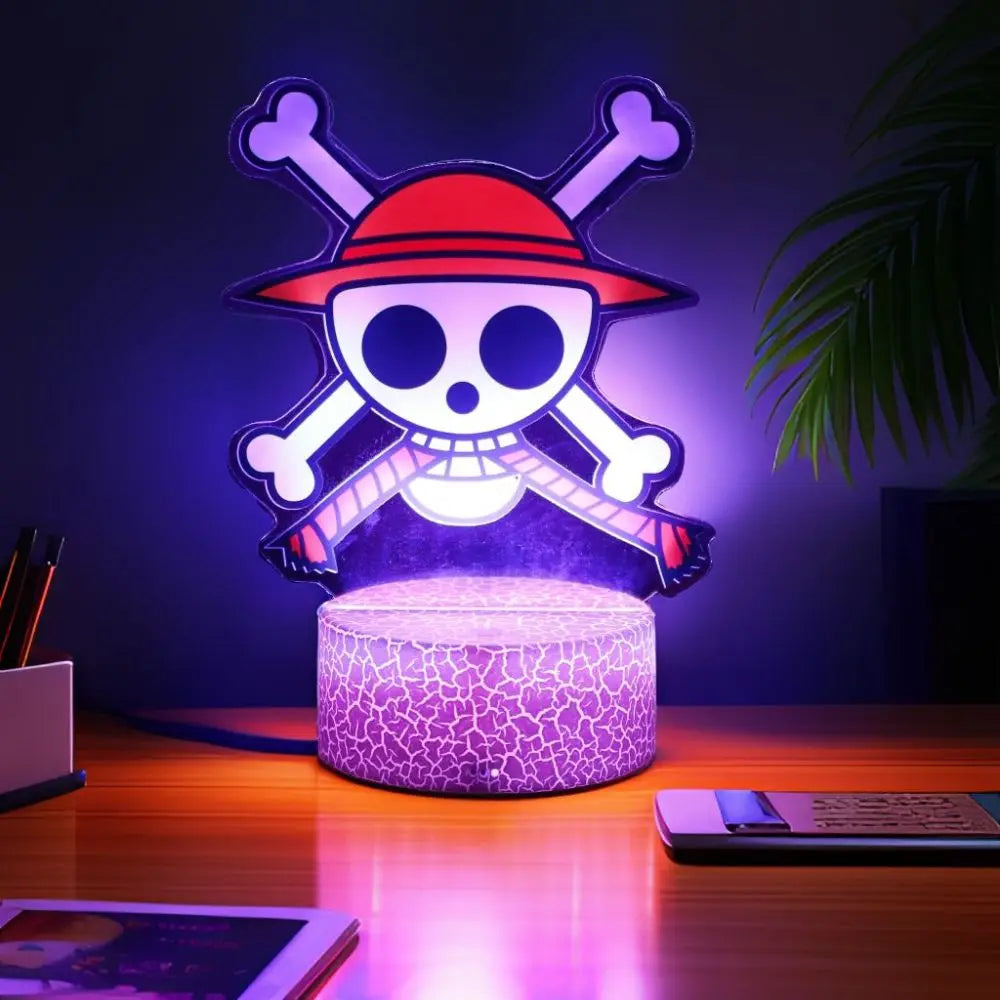 lampe led 3d anime luffy zorro cracked surface télécommande câble usb nocturne rouge vert