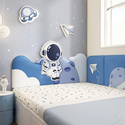 Panneau mural tête de lit astronome en bois bleu profond pour chambre d'enfant